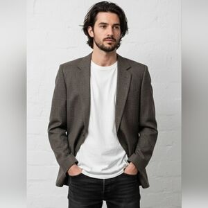 Vintage Haggar Imperial Gray Plaid Single Breasted Blazer Office Business 44L